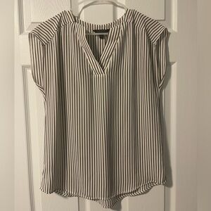 Banana Republic Black and White Vertical Stripe V-Neck Blouse